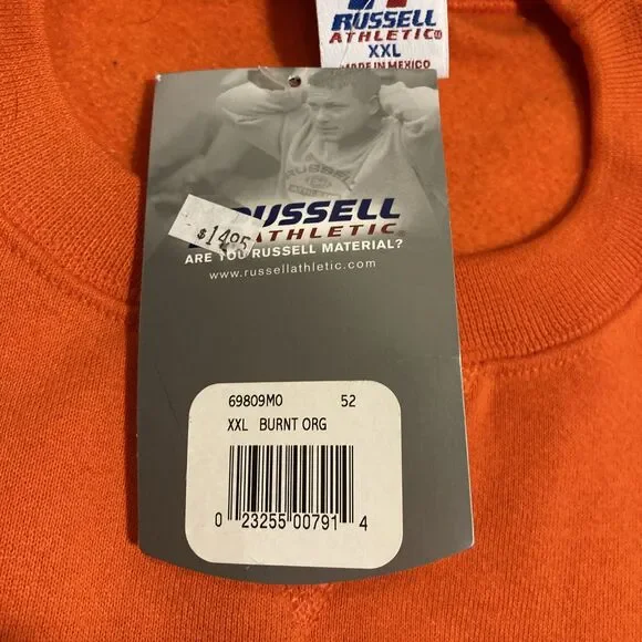 Vintage Russell Athletic Sweatshirt Men's XXL Crew Orange USA Blank Deadstock - Picture 4 of 10